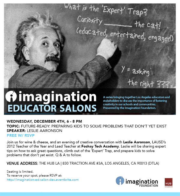 Flier for Imagination Educator Salon with Leslie Aaronson