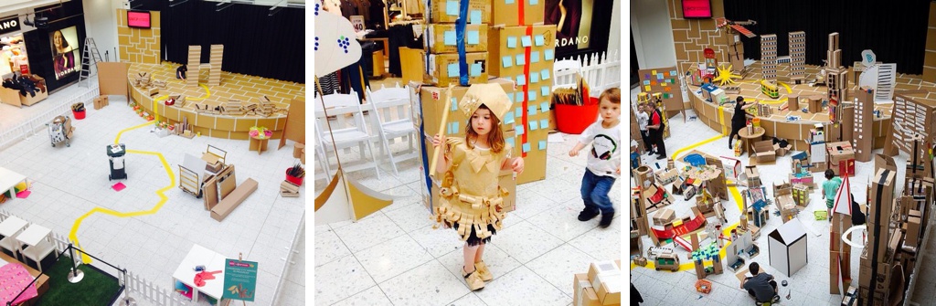 Families built a cardboard city in Melbourne, Australia. Photo by Little Creatures Collective.